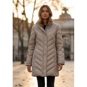 Kenneth Cole Reaction Puffer Jacket Quilted Womens Size L Full Zip Stand Collar